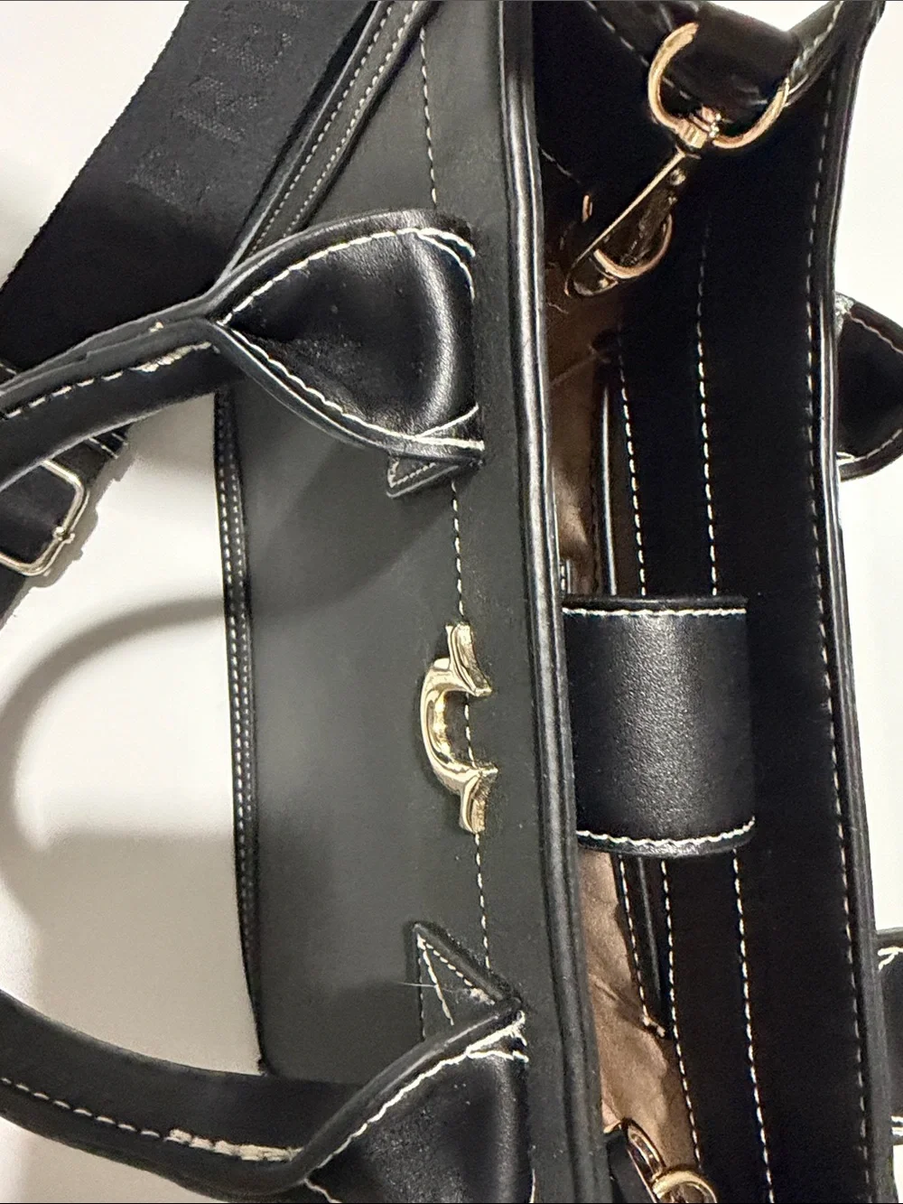 True Religion Mini Tote Black Structured Satchel Adjustable / Removable Strap